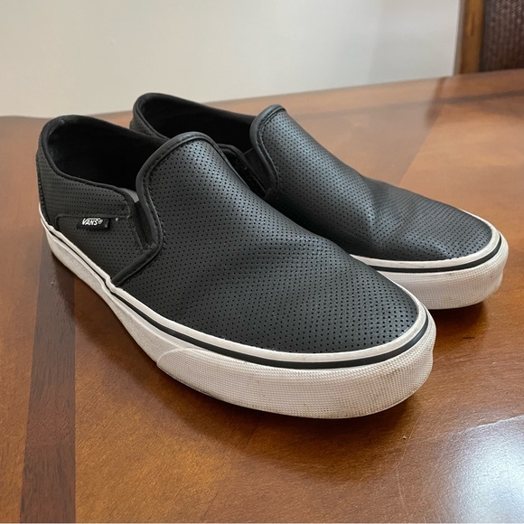 Vans Shoes - Black leather slip on Vans perforated size womans 8 Asher